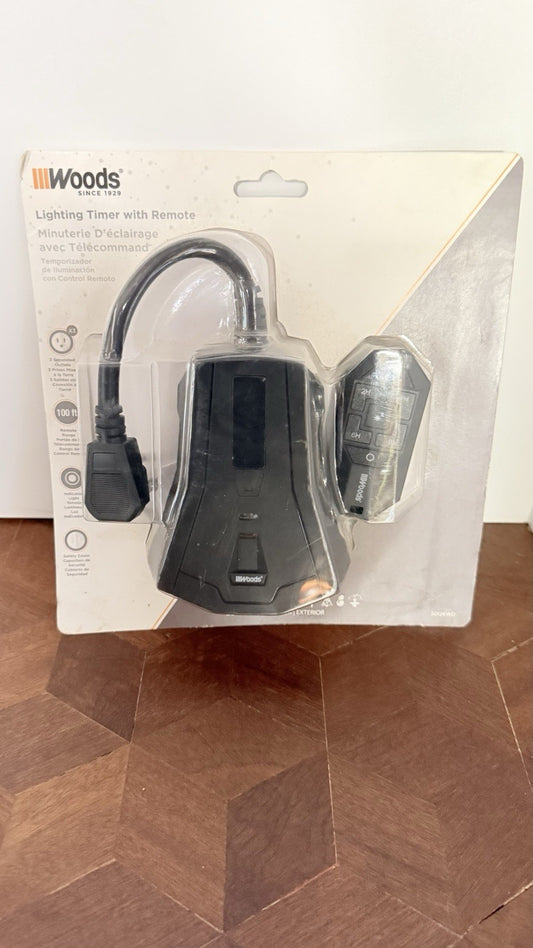 Woods Outdoor Lighting Timer with Remote Control Countdown 3 Grounded Outlets