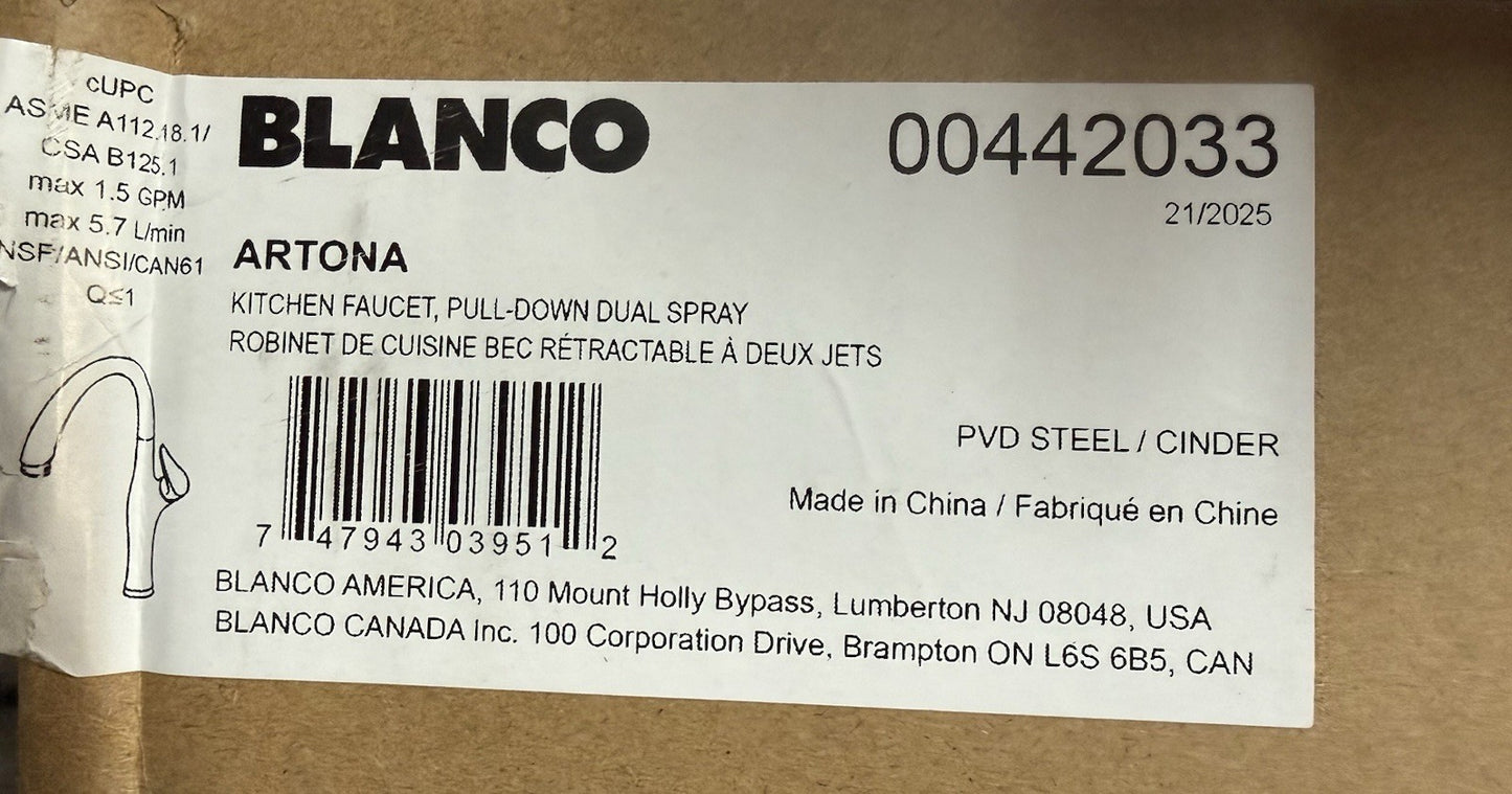 Blanco Artona Kitchen Faucet 1.5 GPM 442033 PVD Steel / Cinder