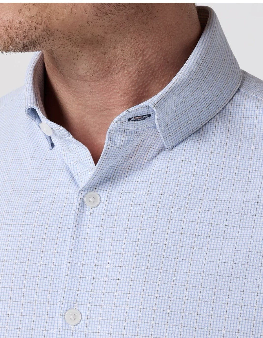 Mizzen + Main Leeward Dress Shirt Light Blue Mini Plaid Large Trim Tall