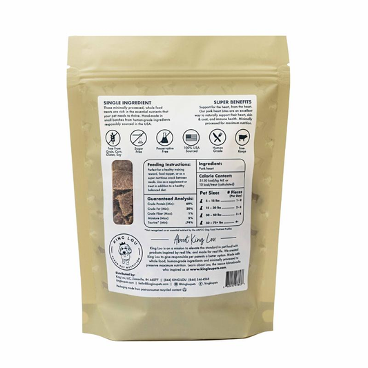 King Lou Pork Heart Bites Treats, Soft Single-Ingredient Treat for Dogs & Cats -