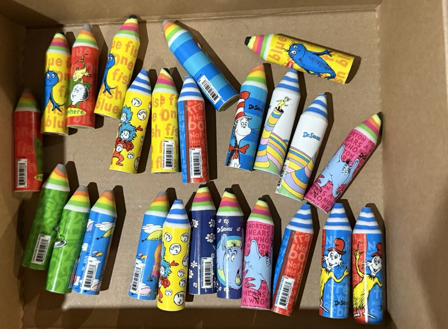 Raymond Geddes Dr. Seuss Crayon Erasers – 24‑Count Bulk Pack – Licensed Novelty