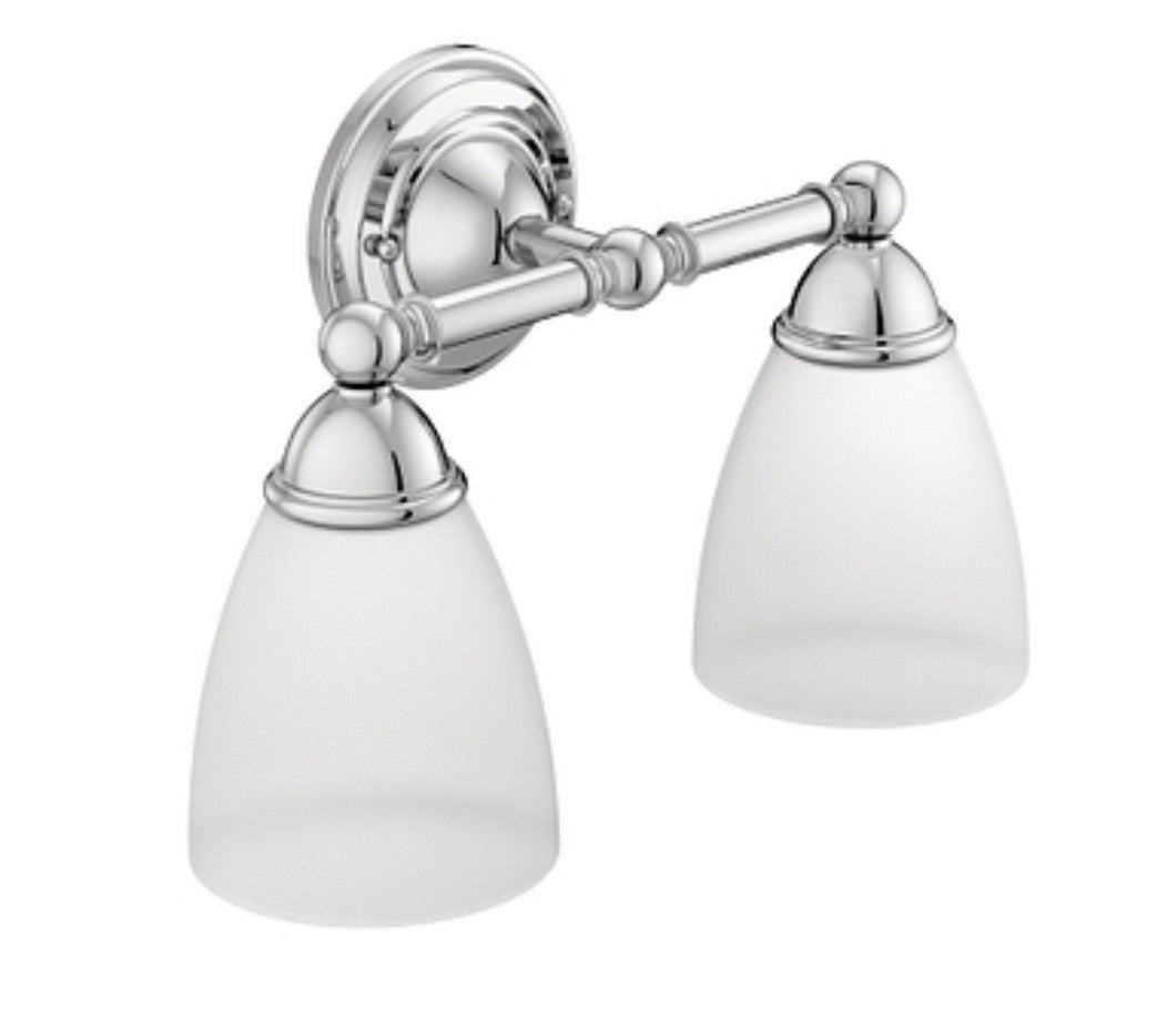 Moen YB2262CH Brantford 2-Globe Chrome Bath Vanity Light w/ Frosted Glass