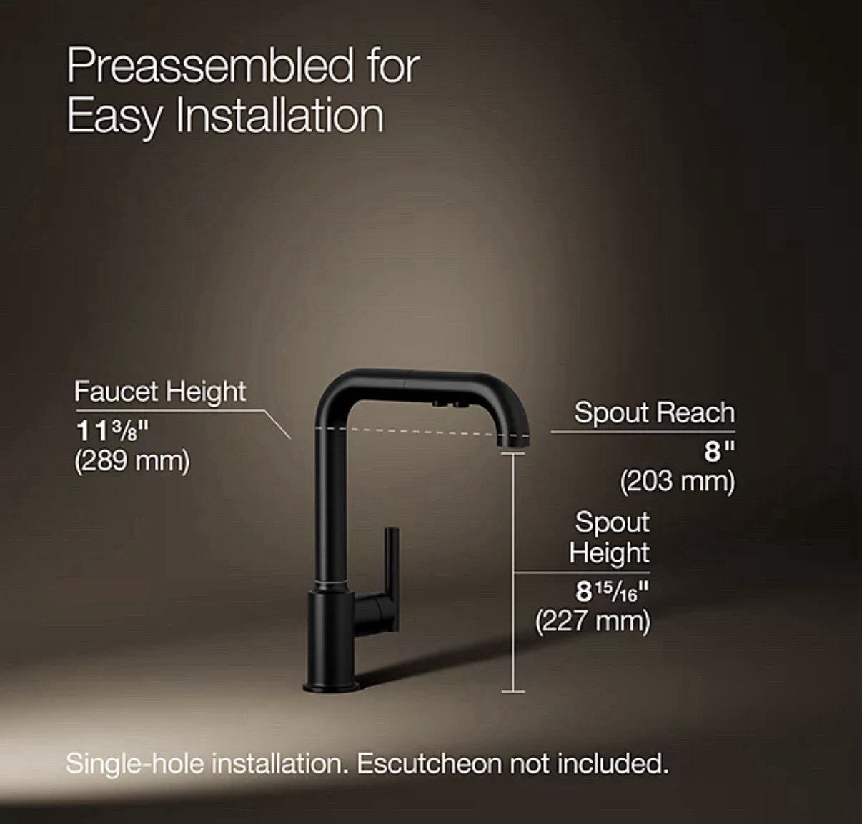 Kohler Purist Single-Hole Kitchen Faucet – Matte Black – K-7505-BL