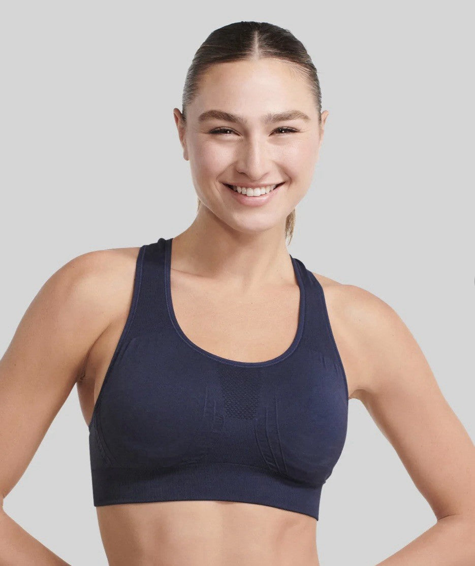 The NowSunday Racerback Sports Bra (sewn in pads) 1145 Navy, Size Med