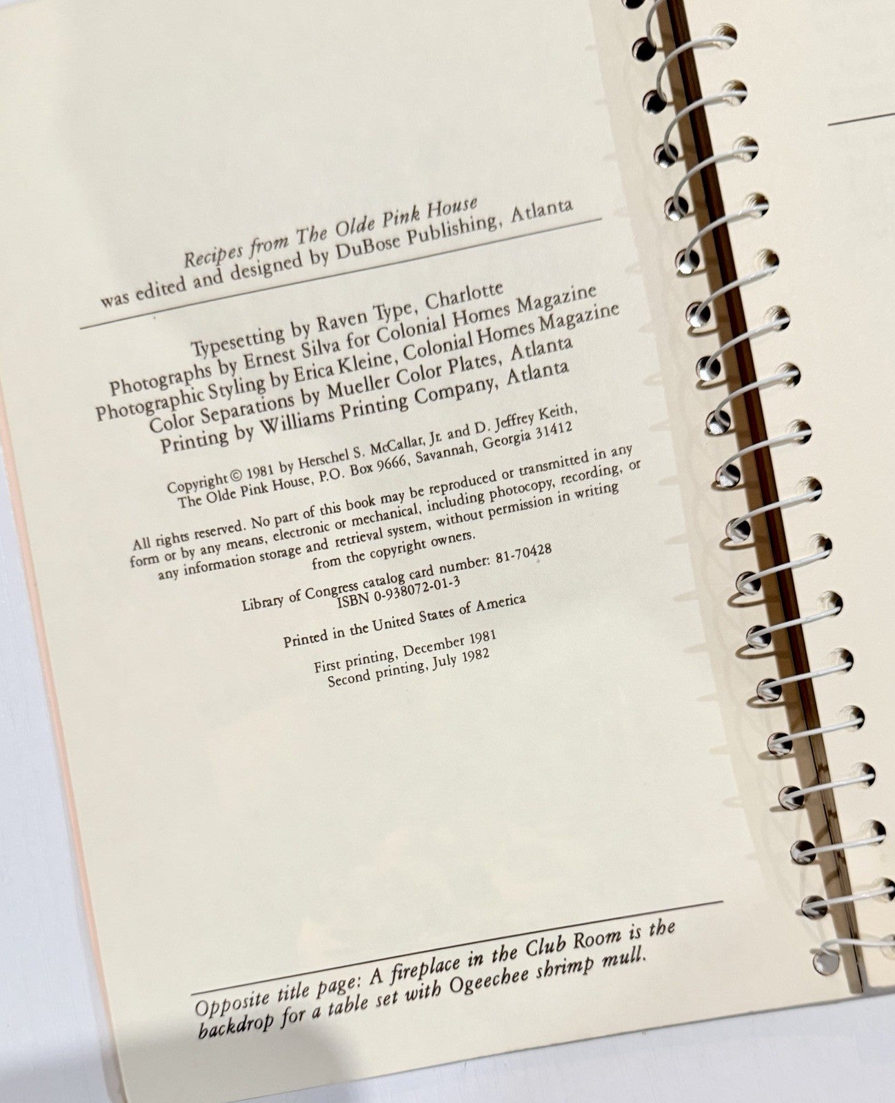 Collection Of Secret Recipes from the Olde Pink House Savannah 1982