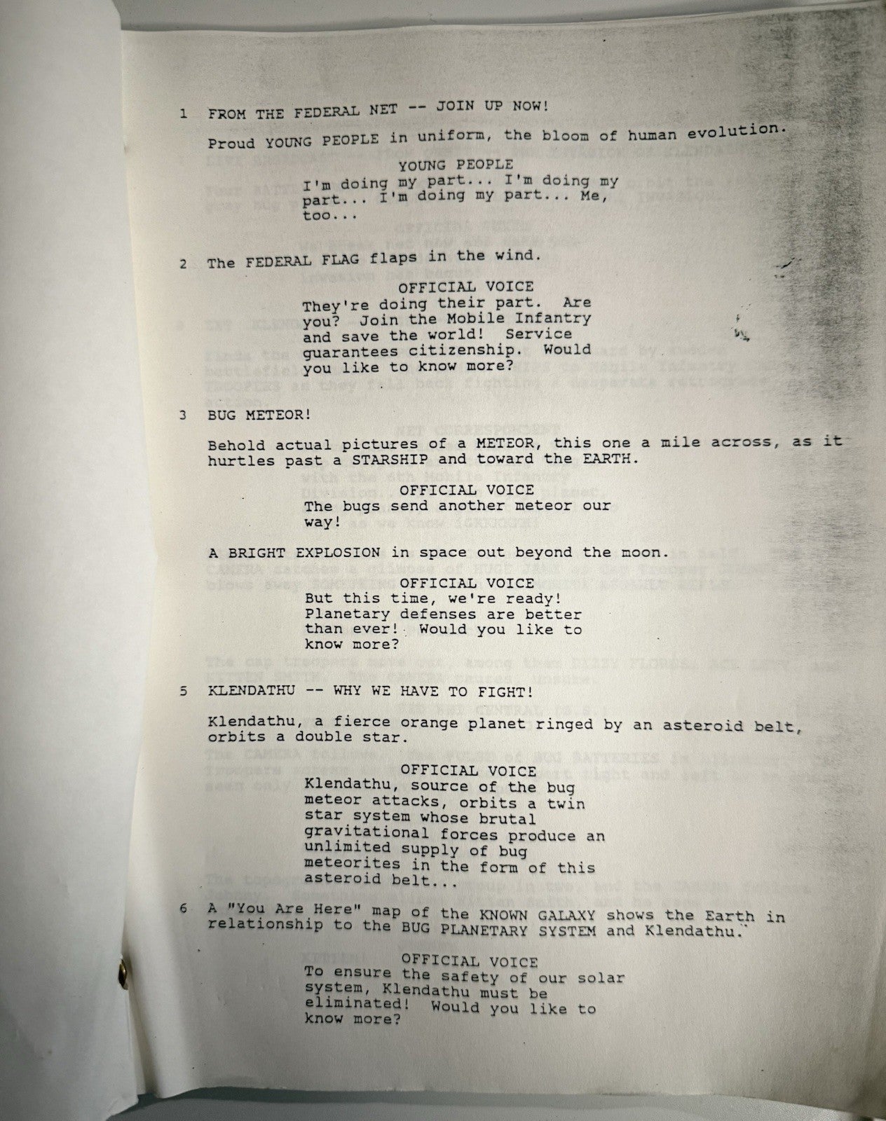 StarShip Troopers - Fourth Draft April 17, 1996