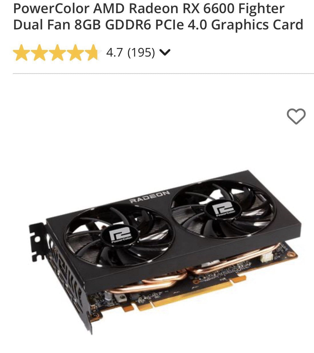 NEW PowerColor Fighter Radeon RX 6600 8GB GDDR6 Graphics Card AXRX 6600 8GBD6-3D