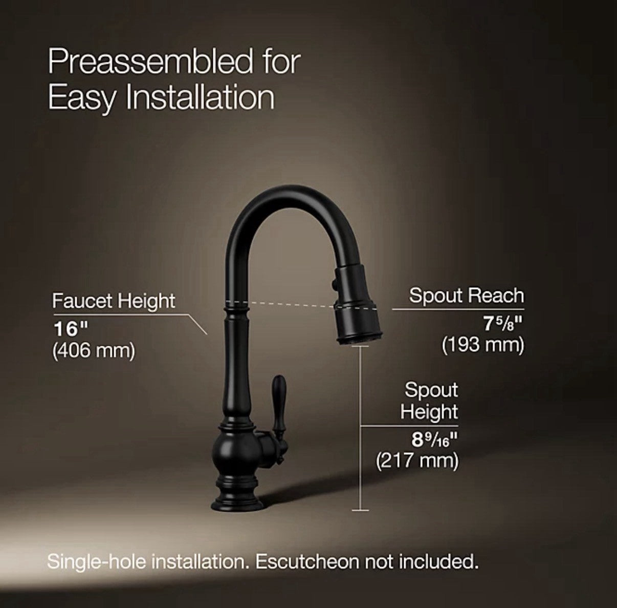 Kohler K-99261-BL Artifacts Pull-Down Kitchen Faucet — Matte Black