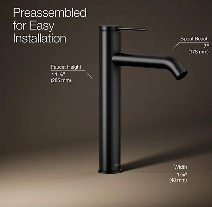 Kohler 77959-4A-BL Single-Hole Bathroom Faucet Matte Black w/ Pop-Up Drain