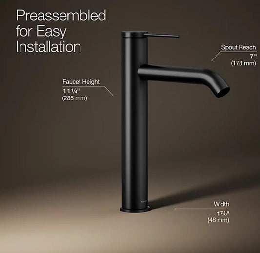 Kohler 77959-4A-BL Single-Hole Bathroom Faucet Matte Black w/ Pop-Up Drain