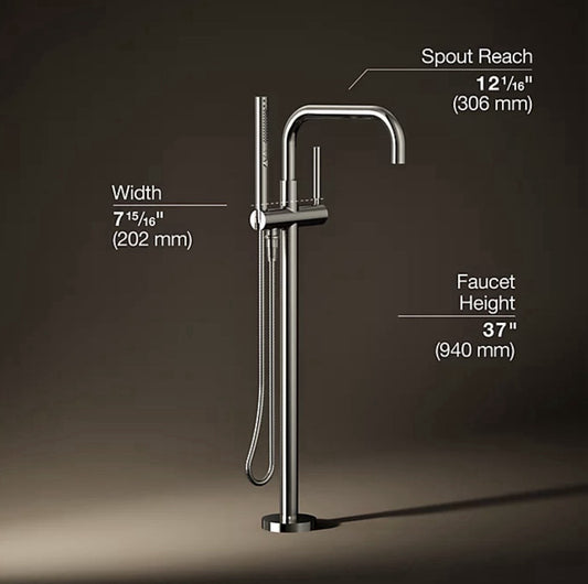 KOHLER Purist Floor-Mount Bath Filler w/ Handshower – Polished Nickel – K-T97328