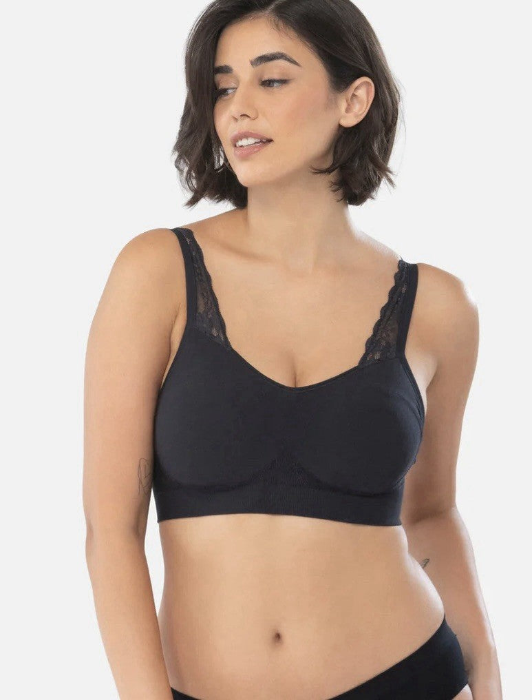 Underoutfit Adjustable Comfort Bra w/ Lace Straps-445 Black size 3XL