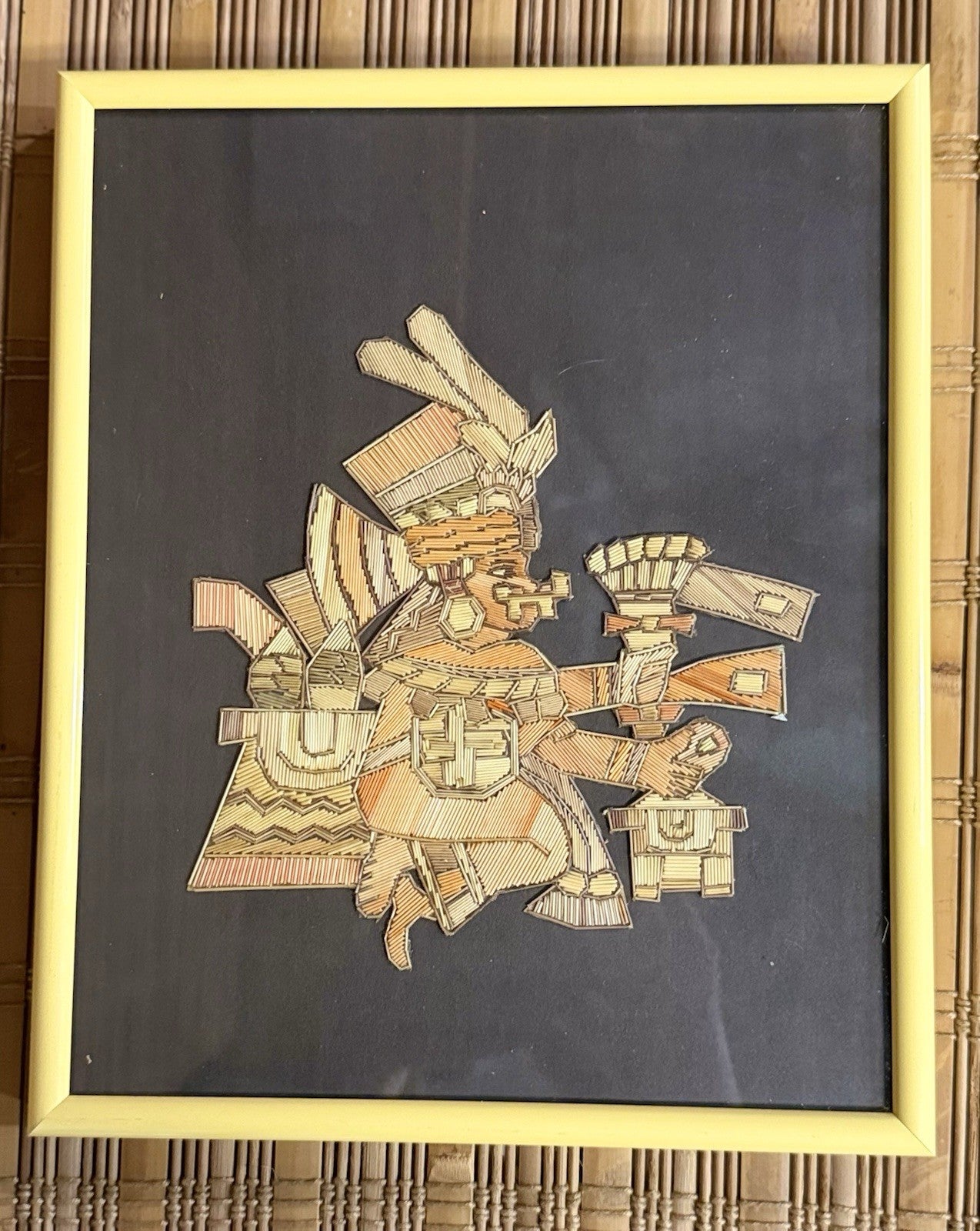 Handmade Mid-Century modern Folk Art Straw painting