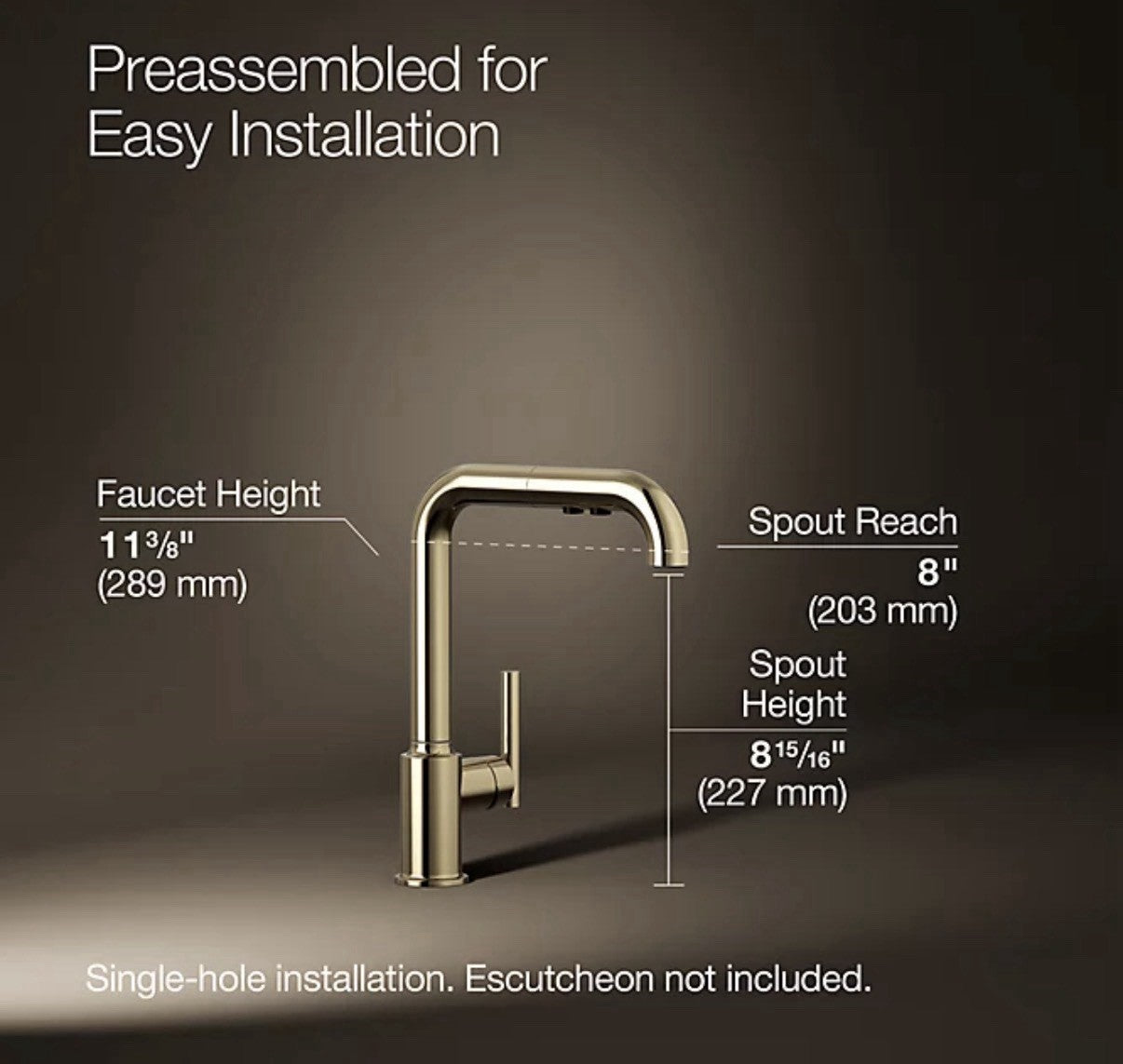 Kohler 7509-AF Purist Single-Handle Bar Sink Faucet - French Gold