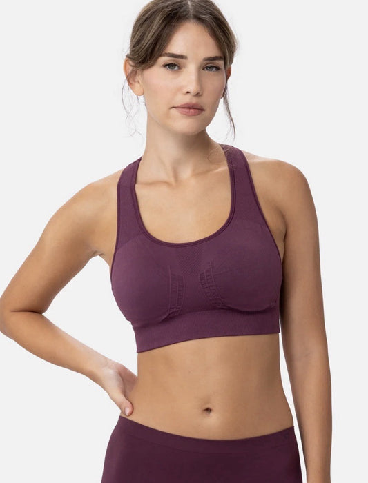 The NowSunday Racerback Sports Bra (sewn in pads) 1145 Size M- Plum