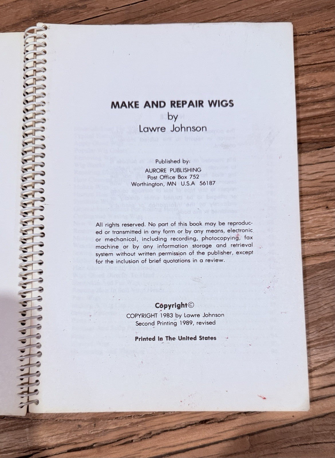MAKE & REPAIR WIGS, REVISED EDITION By Lawre Johnson, 1989