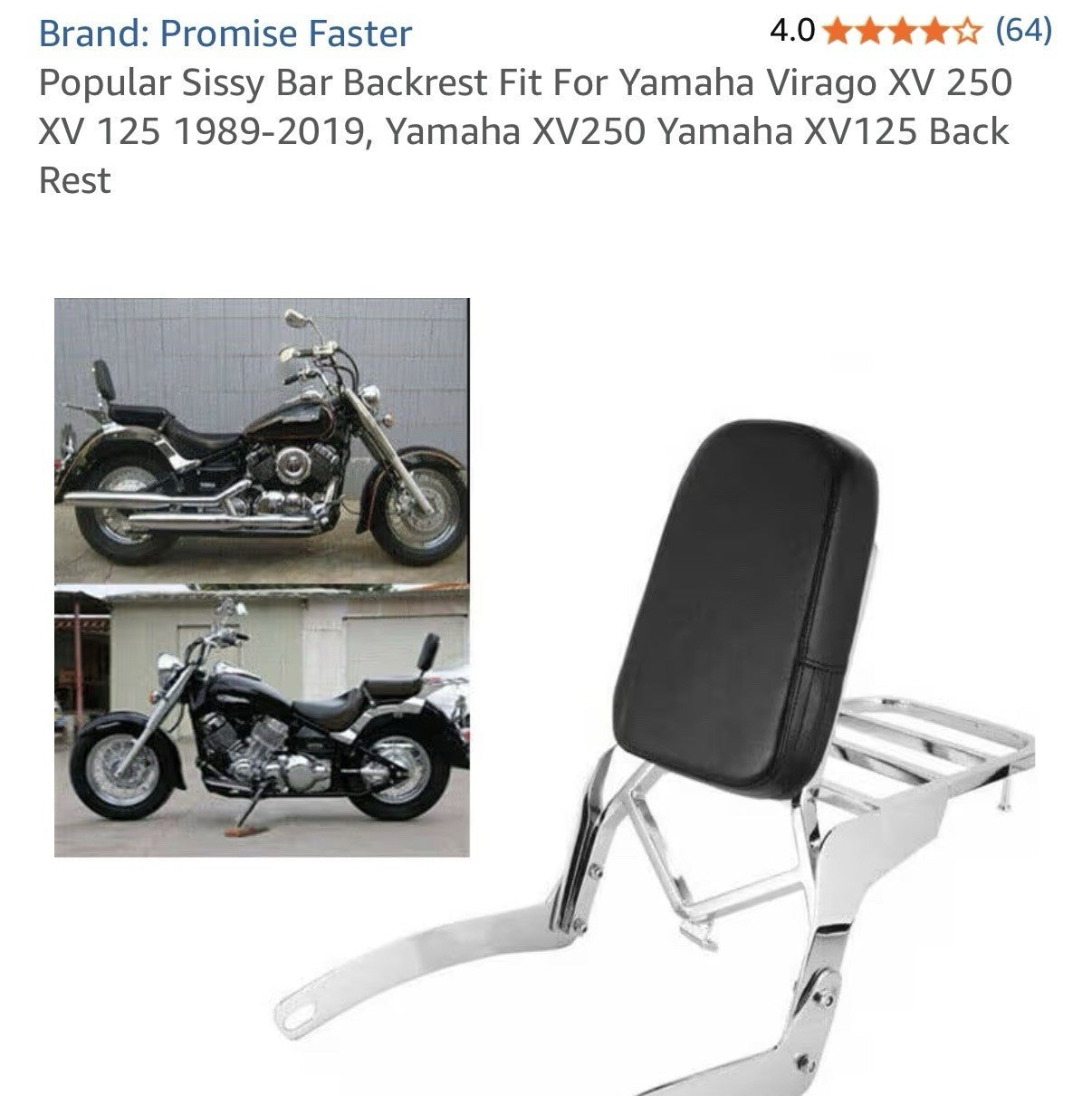 Sissy Bar Backrest W/ Rear Luggage Rack For YAMAHA Virago XV125 XV250 XV 125 250