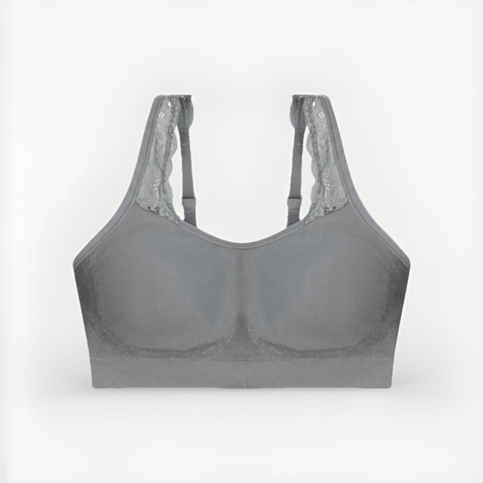 Underoutfit Adjustable Comfort Bra w/ Lace Straps-445 Gray, size L