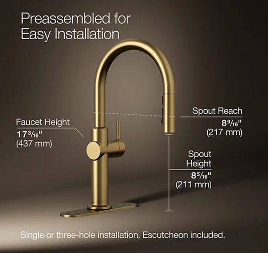Kohler K-22974-2MB Kitchen Faucet Vibrant Brushed Moderne Brass