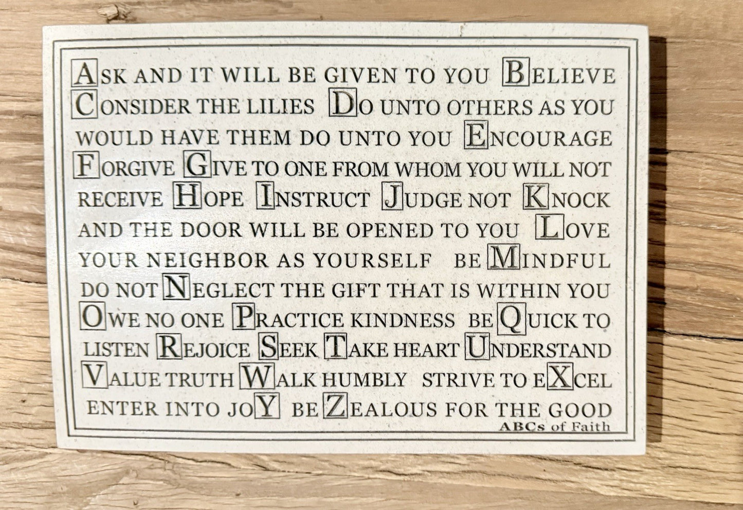 Abcs ABC'S Alphabet of Faith Marble Finish Plaque Stand Up Sign Home Wall Decor