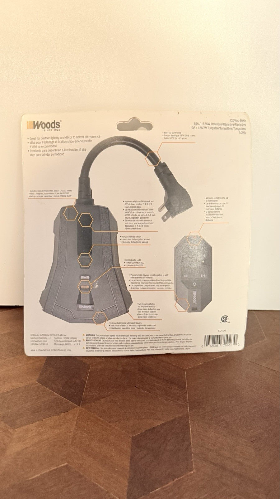 Woods Outdoor Lighting Timer with Remote Control Countdown 3 Grounded Outlets