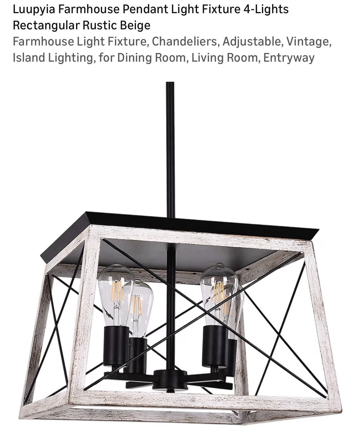 Luupyia Farmhouse 4-Light Pendant Light – Adjustable Rectangular Rustic Chandeli