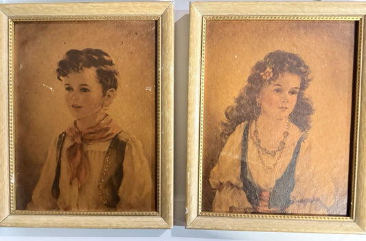 Vintage Gypsy Chico And Elena Children Framed Print Set By Anne Allaben,  NY