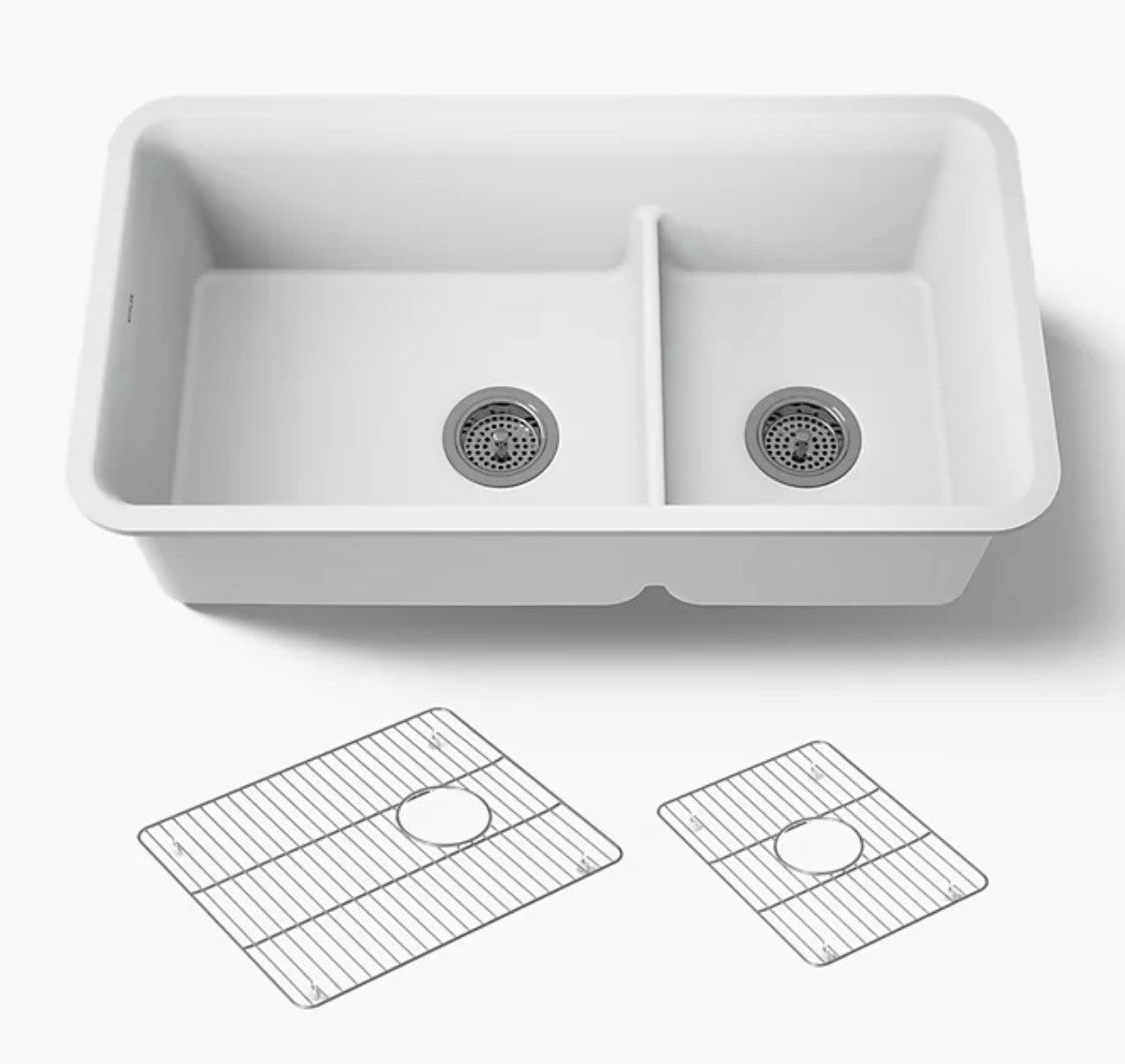 Kohler 27786-CM6 Carin 33-1/2” Smart Divide Under Mt. Dbl Bowl Matte White