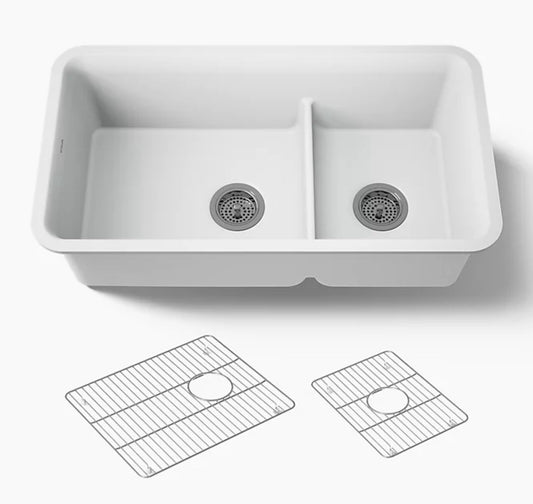 Kohler 27786-CM6 Carin 33-1/2” Smart Divide Under Mt. Dbl Bowl Matte White