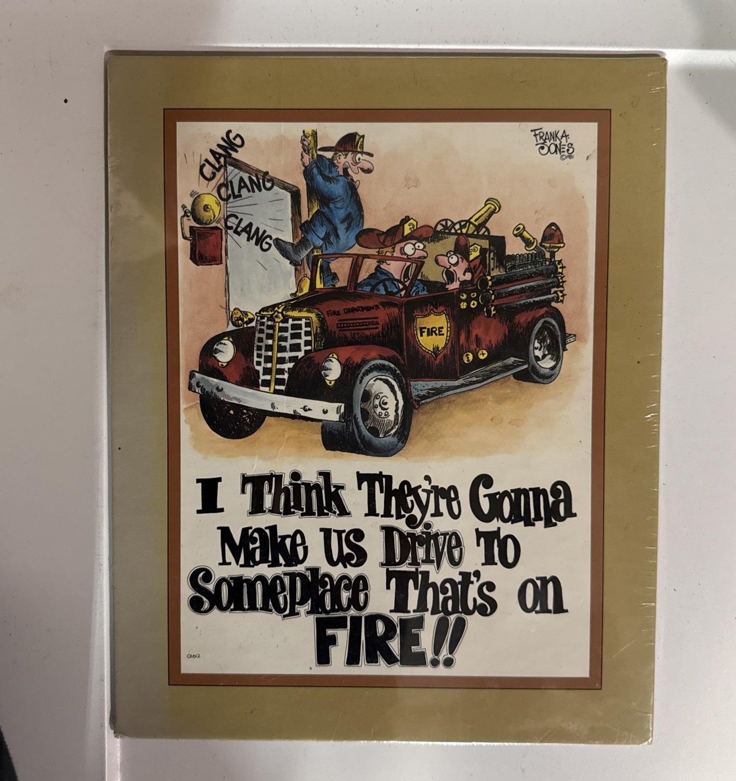 New in the Pkg FRANK JONES Parody Plaque Firefighters & Firetruck