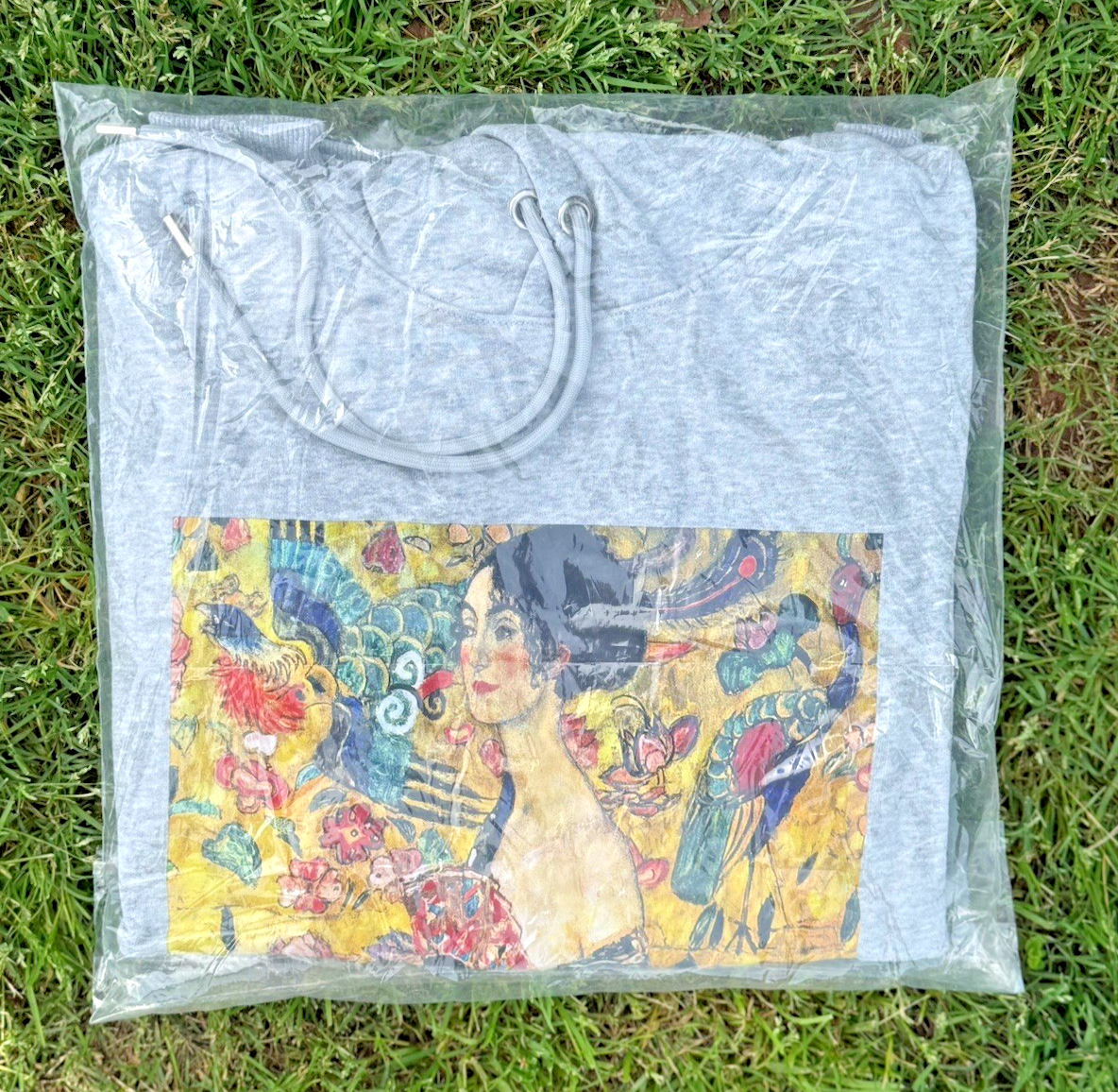 Gustav Klimt - Lady with a fan-Immersive Experience- Pullover Hoodie, Gray Small