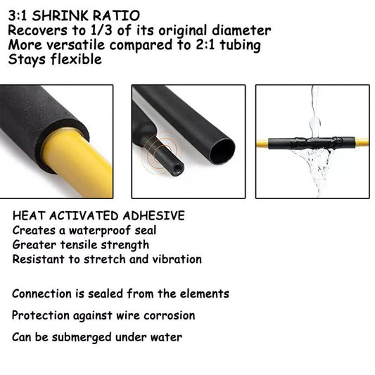 10x 3ft 3:1 Marine Heat Shrink Tubing Dual Wall Adhesive Lined Waterproof Seal