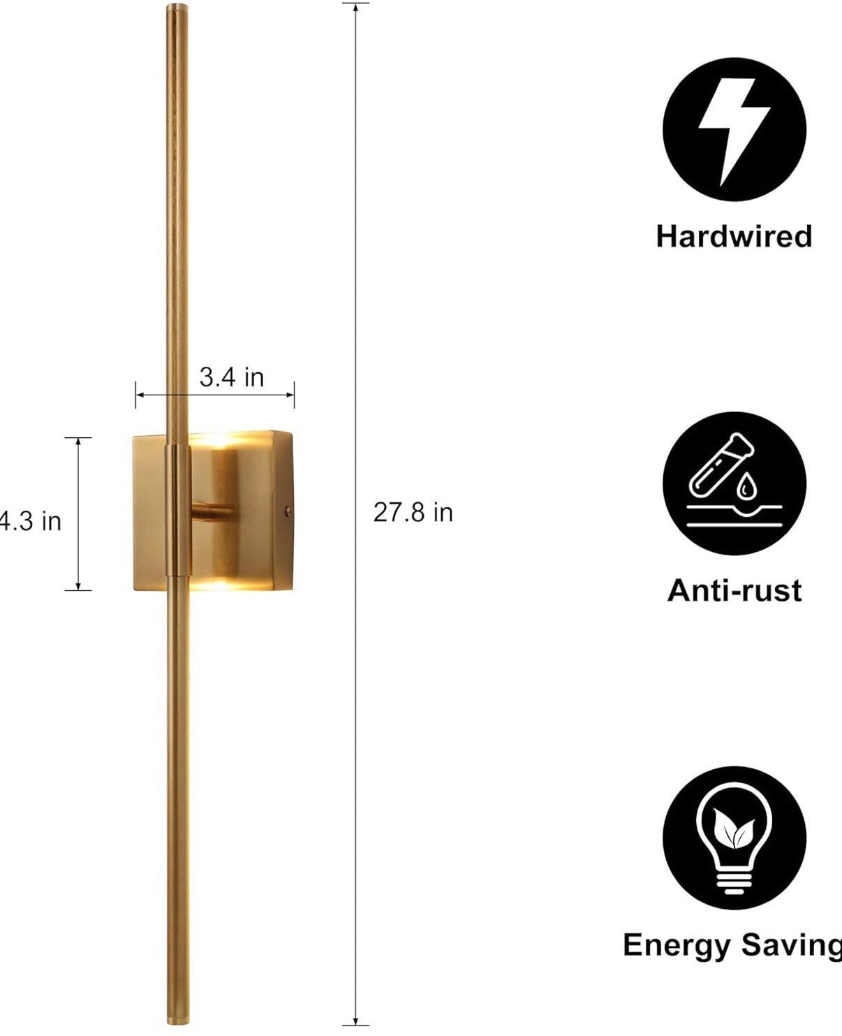 Wall Sconces Set of Two Brushed Brass Gold LED Wall Lights Modern Linear Scon...