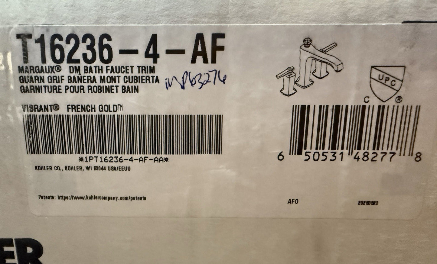 Kohler T16236-4-AF Margaux Widespread Faucet Trim French Gold Lever Handles