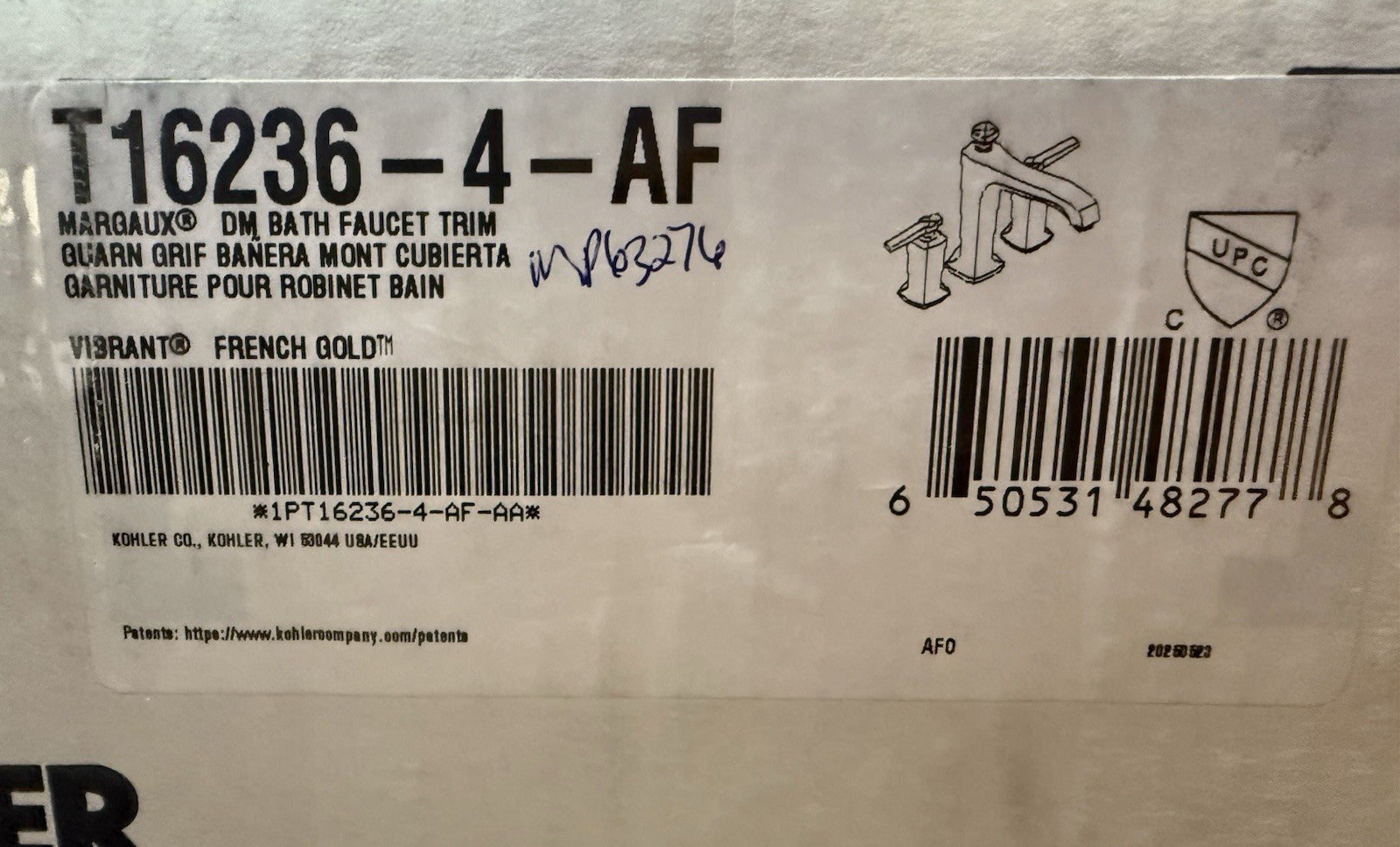 Kohler T16236-4-AF Margaux Widespread Faucet Trim French Gold Lever Handles