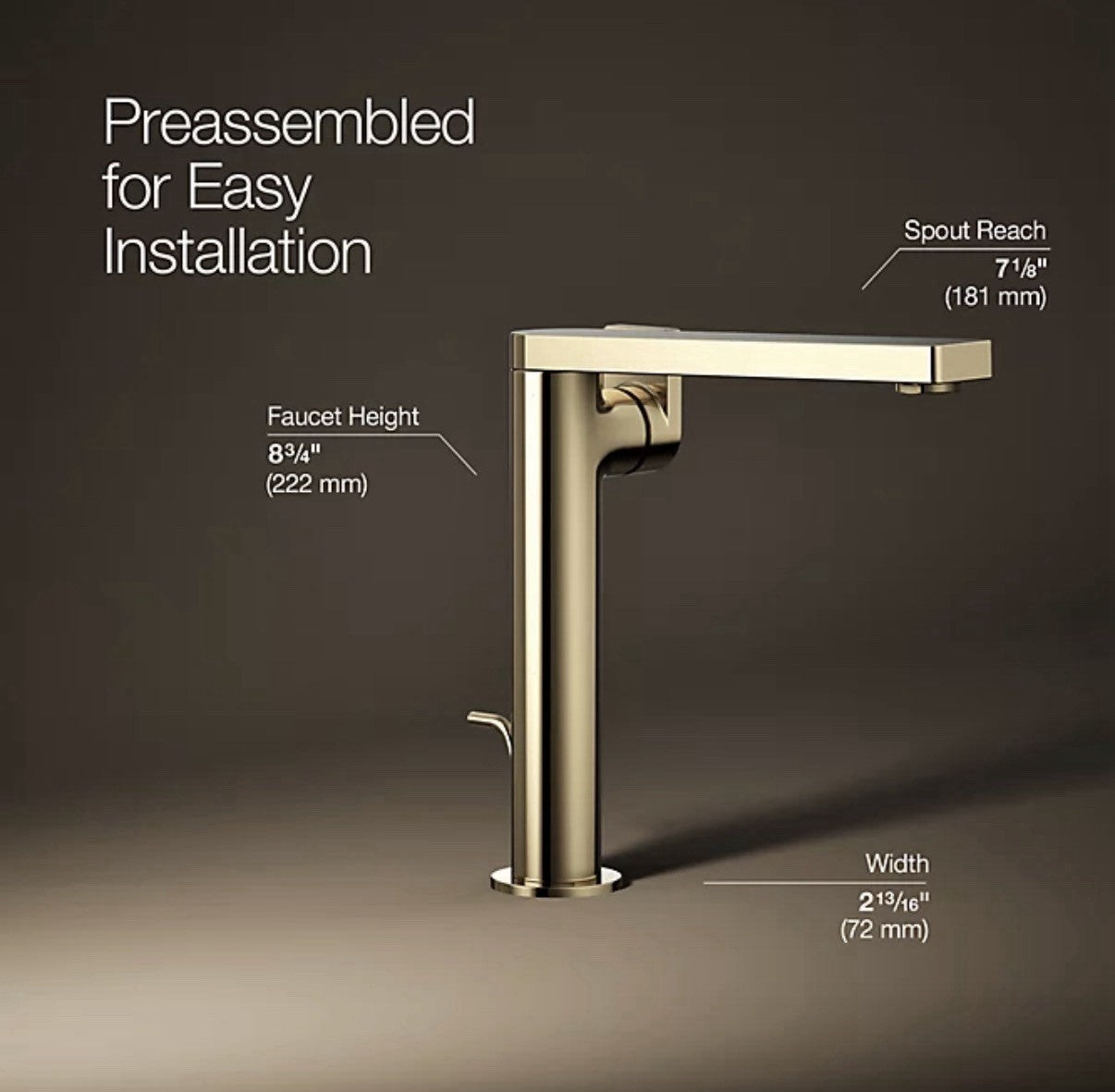 Kohler 73168-4-AF Single-Hole Tall Bathroom Faucet Vibrant French Gold