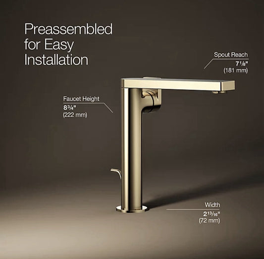 Kohler 73168-4-AF Single-Hole Tall Bathroom Faucet Vibrant French Gold