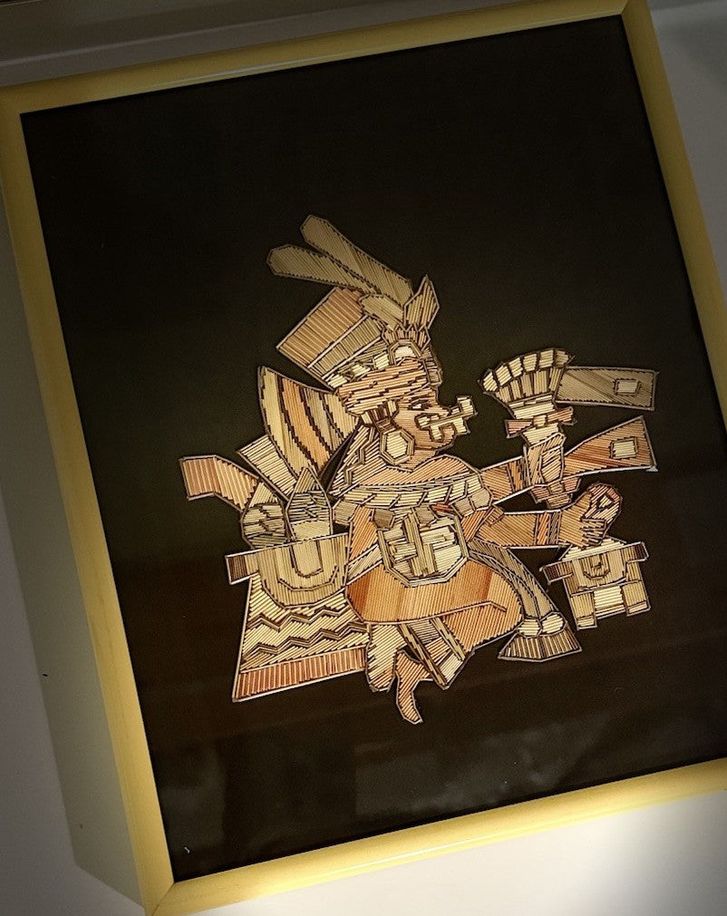 Handmade Mid-Century modern Folk Art Straw painting