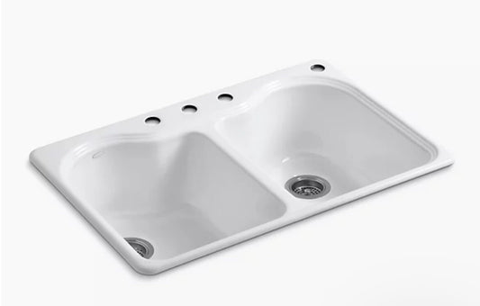 Kohler 5818-4-0 Heartland 33” Top Mt Double Equal Bowl Kitchen Sink