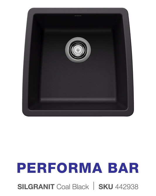 Blanco 442938 17.5″ Performa Undermount Bar Sink – Coal Black (SILGRANIT)
