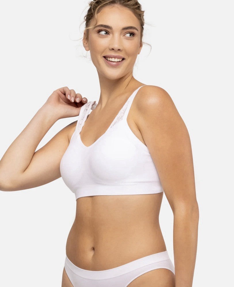 Underoutfit Adjustable Comfort Bra w/ Lace Straps-445  White, size XL