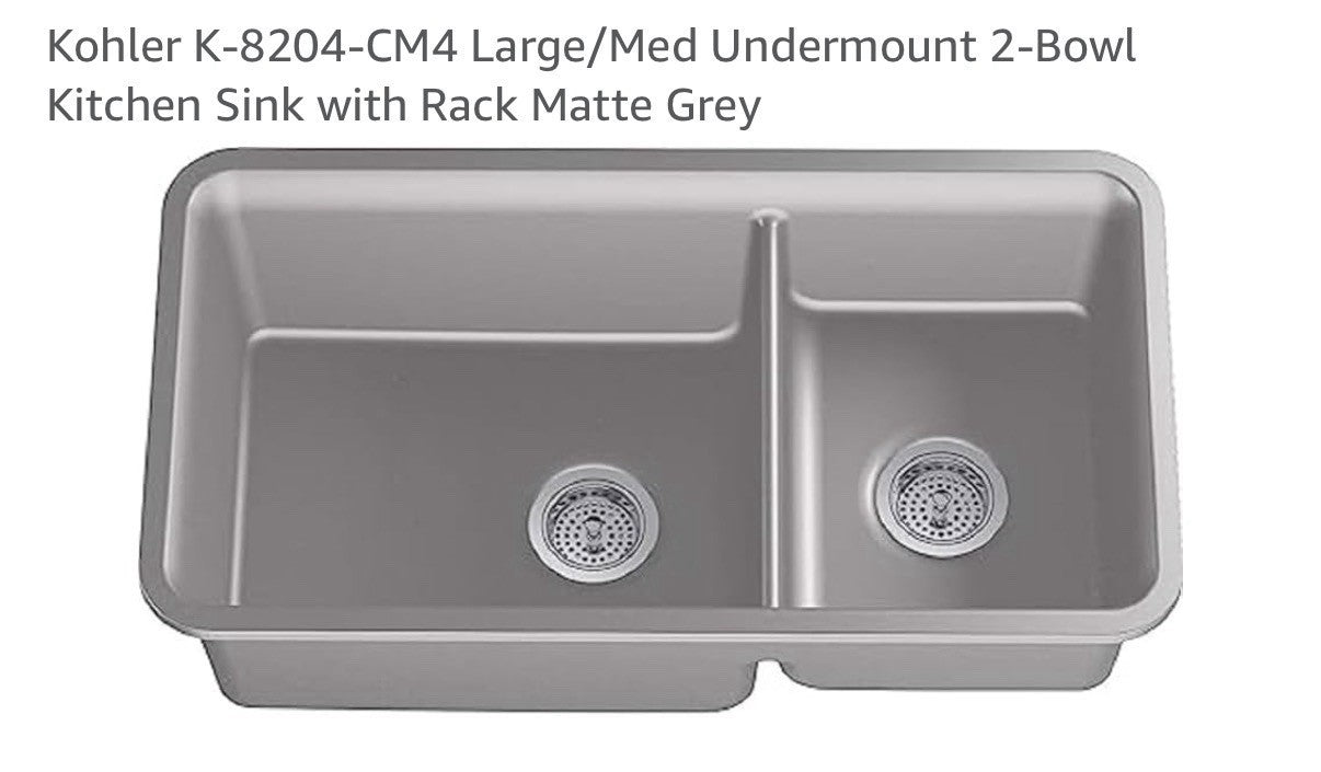 Kohler K-8204-CM4 Cairn Undermount 2-Bowl Kitchen Sink – Matte Grey Granite