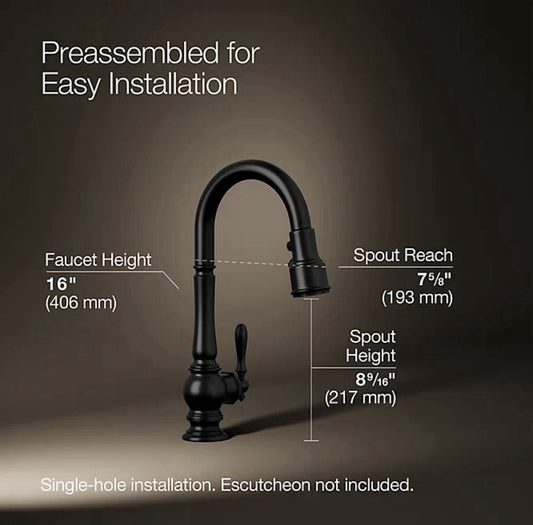 Kohler K-99261-BL Artifacts Pull-Down Kitchen Faucet — Matte Black