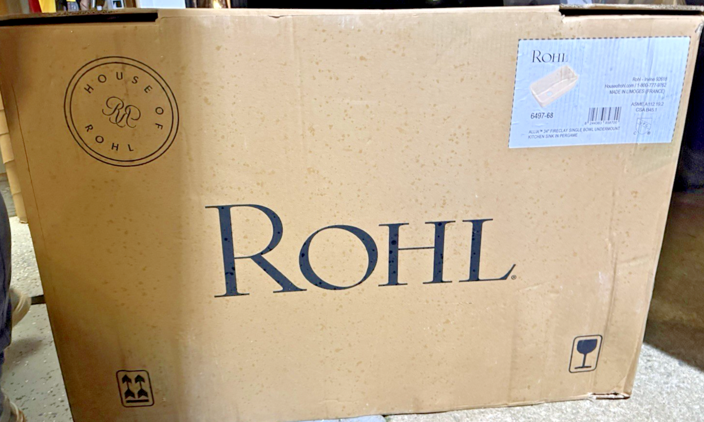 ROHL 6497-00 Allia 34" Fireclay Undermount Single Bowl Kitchen Sink – White