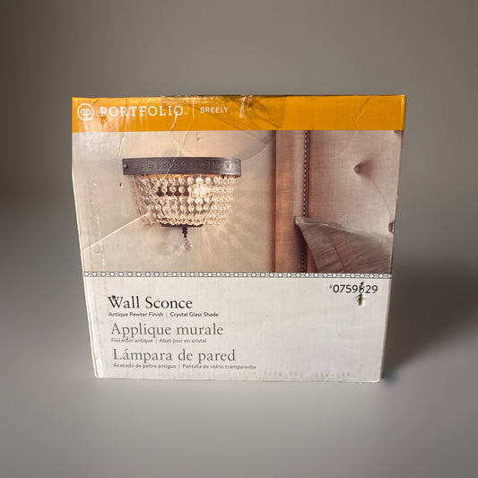 Portfolio, "Breely" Antique Pewter Pocket Wall Sconce | Glass Bead Strands
