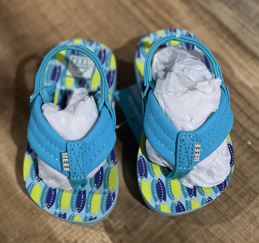 Reef Little Kids 5 US Flip Flops Sandals Boys Little Ahi Blue Fish Shoes