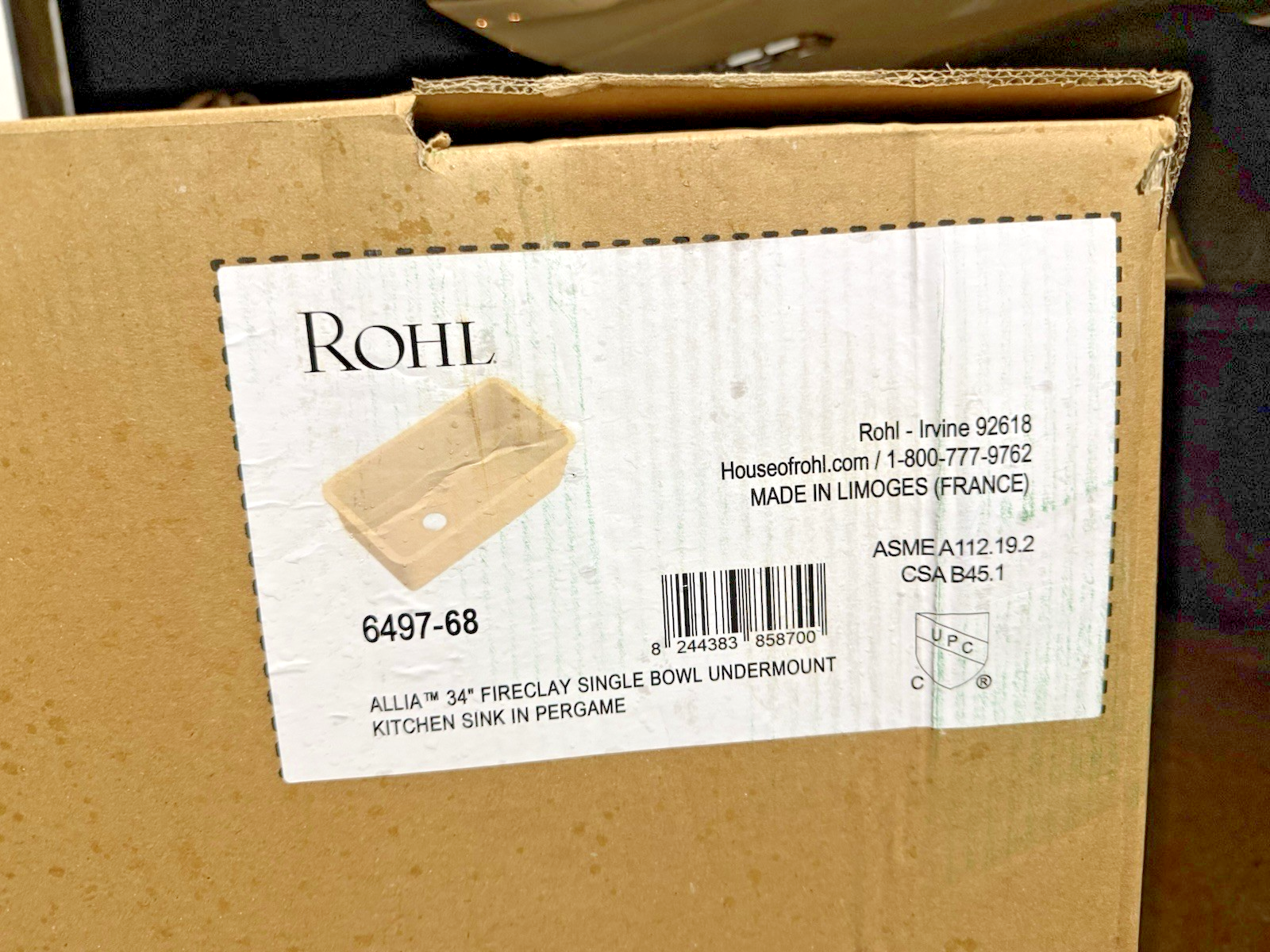 ROHL 6497-00 Allia 34" Fireclay Undermount Single Bowl Kitchen Sink – White