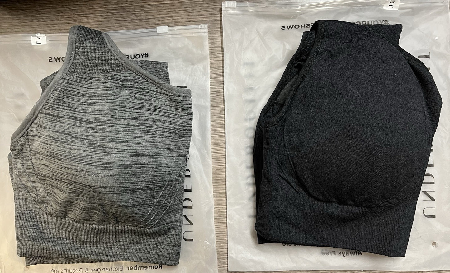Lot of 2-UnderOutfit Active Shaping Sports Bra 1143-Size M, black & heather gray
